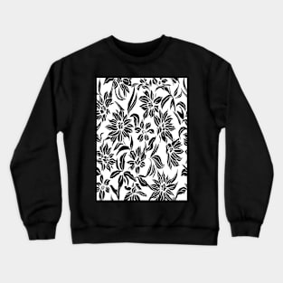 White and Black Floral Lino Print Crewneck Sweatshirt